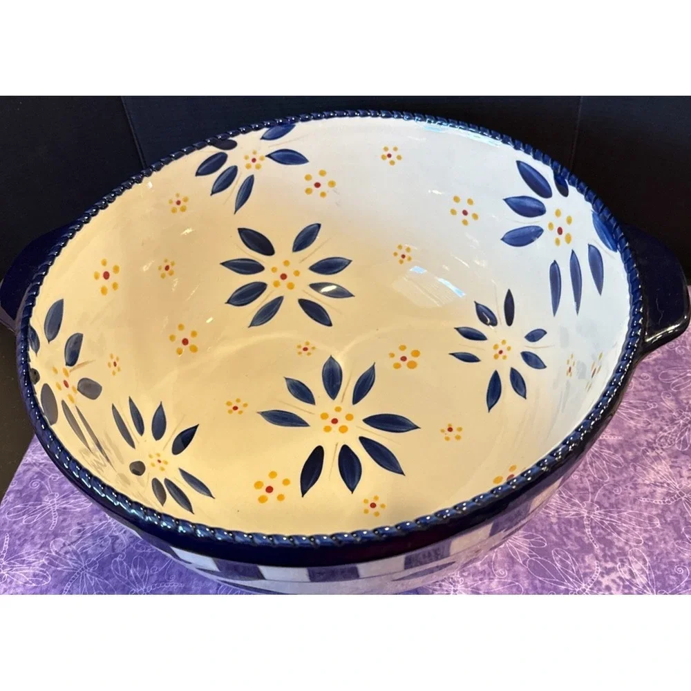 Temptations Old World Blue Floral Vivid Large Serving Salad Bowl 6 Quart‎